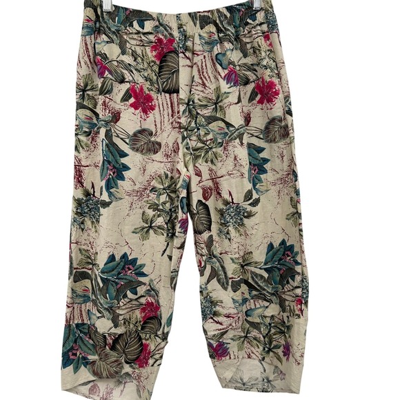 Zanzea XXL Linen Blend Floral Print Cropped Pants Boho Tropical Elastic Waist - Picture 1 of 7